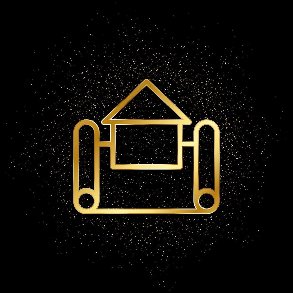 House, plan gold icon. Vector illustration of golden particle background. Real estate concept vector illustration .