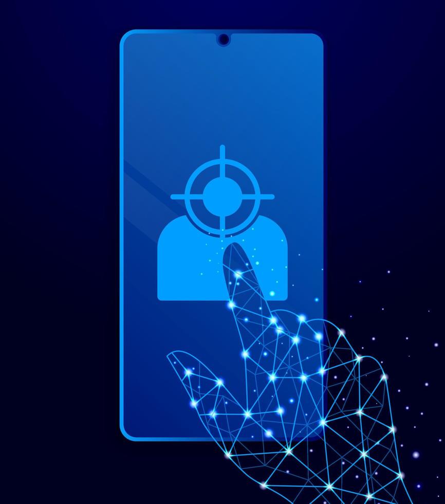target, user touch phone. Polygon style touch phone vector illustration