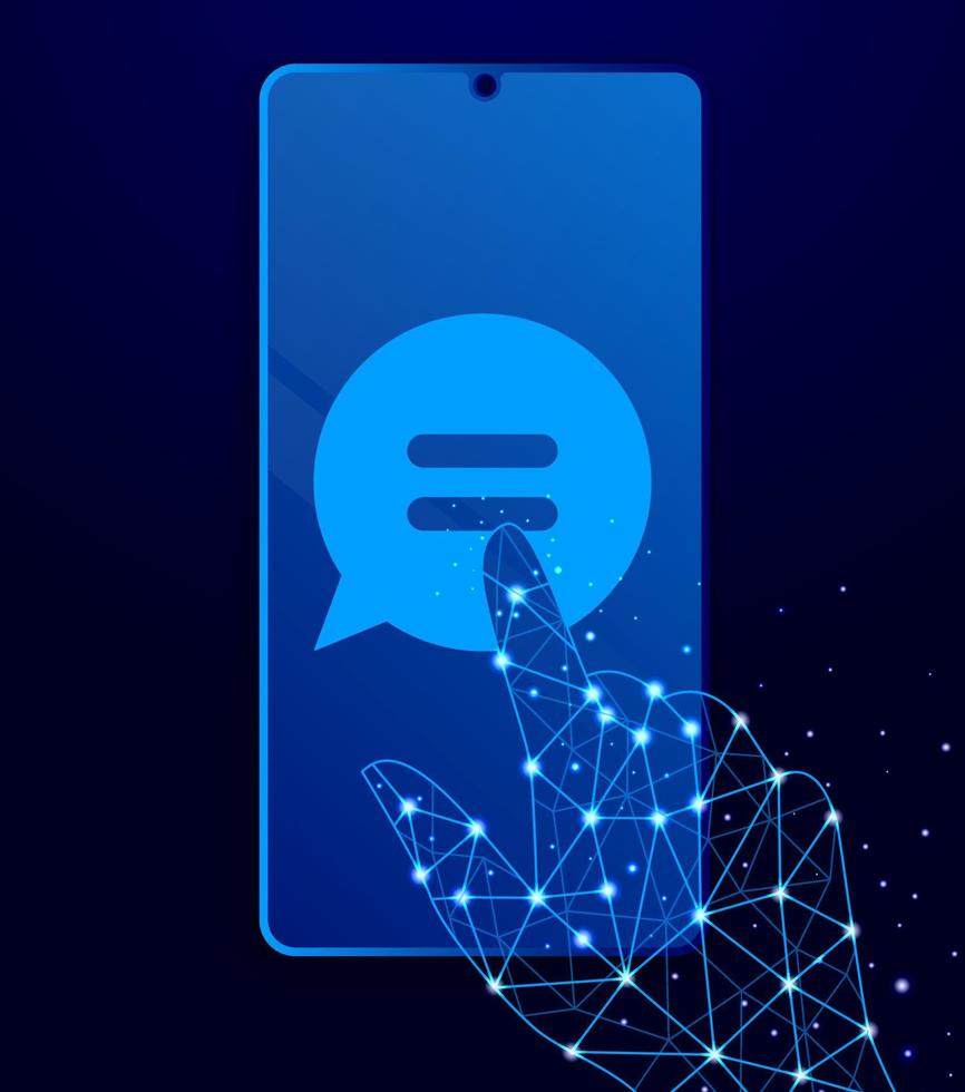 chat, chat bubble touch phone. Polygon style touch phone vector illustration