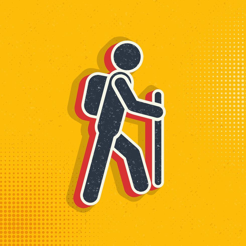 Mountain, man, travel pop art, retro icon. Vector illustration of pop art style on retro background