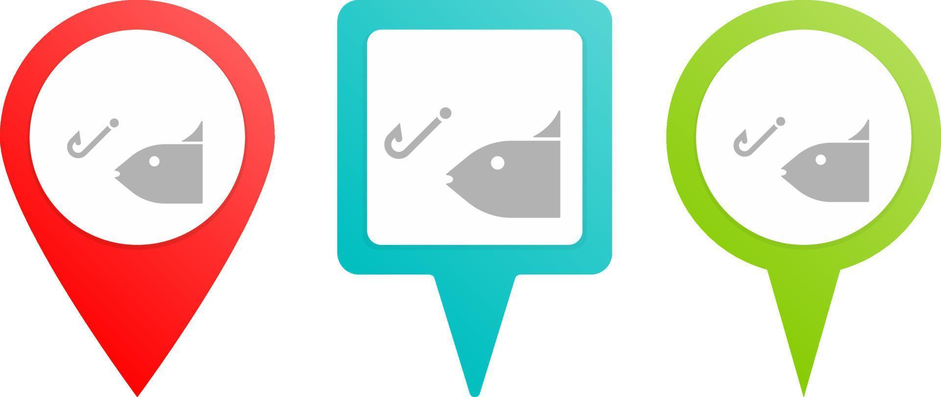 Fishing pin icon. Multicolor pin vector icon, diferent type map and navigation point.