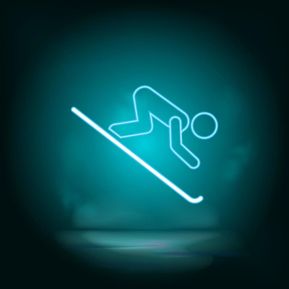 Skiing silhouette blue neon vector icon. Simple element illustration from map and navigation concept. Skiing silhouette blue neon vector icon. Real estate concept vector illustration.