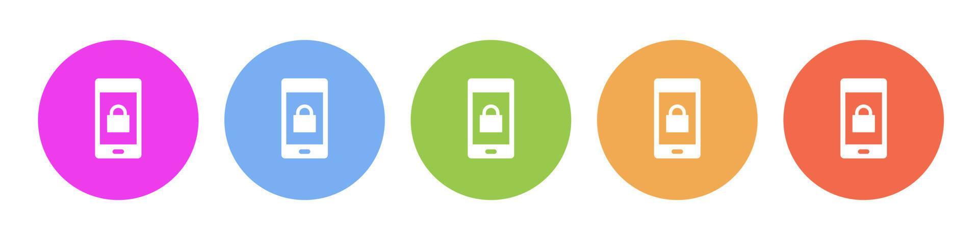Multi colored icon phone lock. Button banner round badge interface for ...