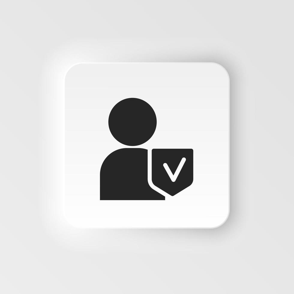 Assessment, insurance, man, shield icon - Vector. Insurance neumorphic style vector icon. on white background