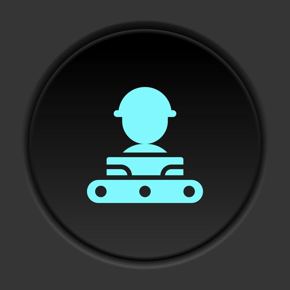 Dark button icon Mass production conveyor man. Button banner round badge interface for application illustration on darken background vector
