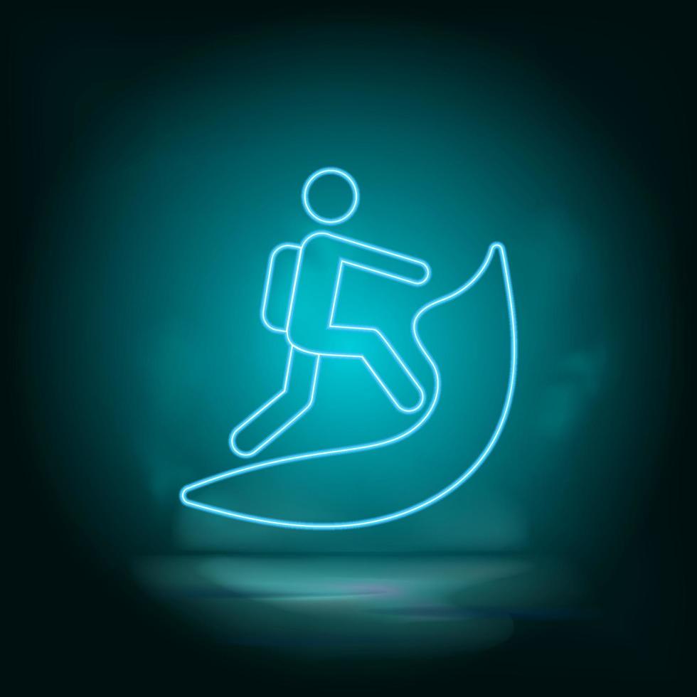 Mountain, man blue neon vector icon. Simple element illustration from map and navigation concept. Mountain, man blue neon vector icon. Real estate concept vector illustration. on white background
