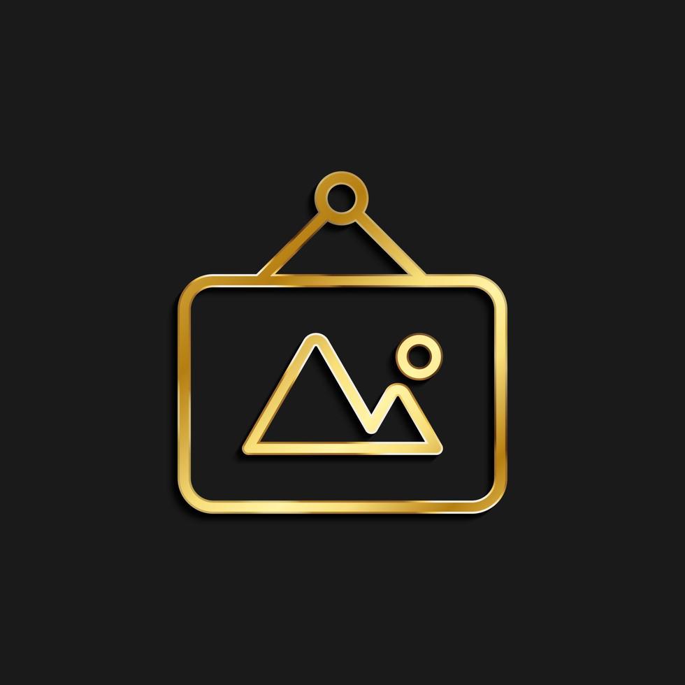 photo, gallery, picture gold icon. Vector illustration of golden icon on dark background