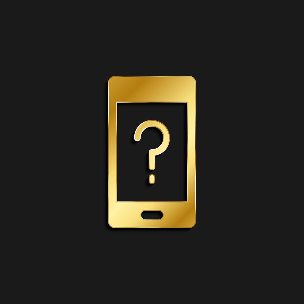 phone, help gold icon. Vector illustration of golden style icon on dark background