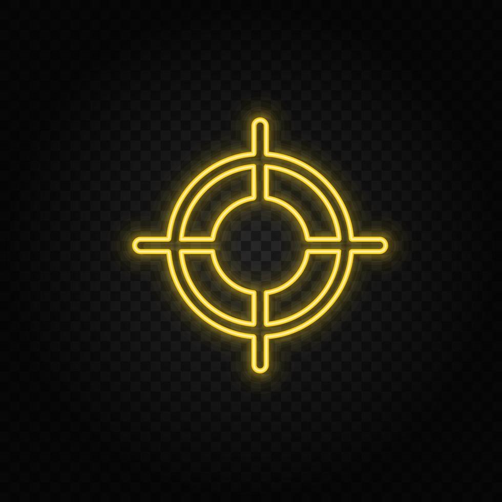 bullseye, dartboard yellow neon icon .Transparent background. Yellow neon vector icon on dark background