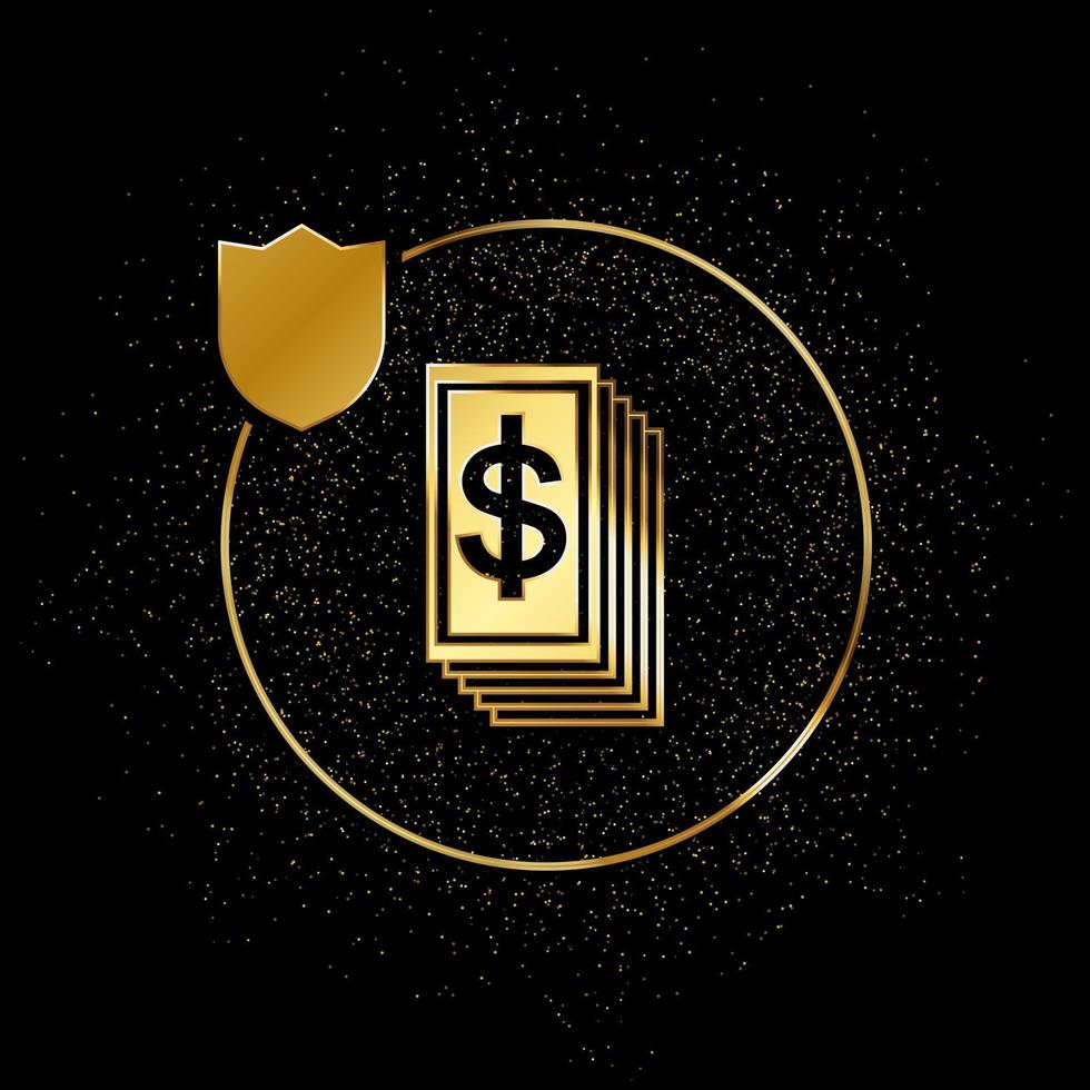 dinero, negocio, seguro oro icono. vector ilustración de dorado partícula antecedentes. oro vector icono