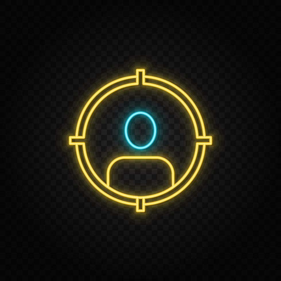 man, target neon vector icon. Blue and yellow neon vector icon. Vector transparent background