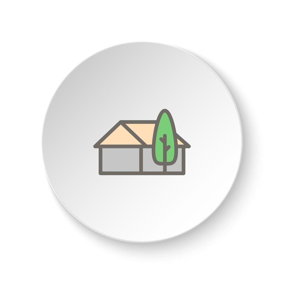 Round button for web icon, home, house. Button banner round, badge interface for application illustration on white background vector