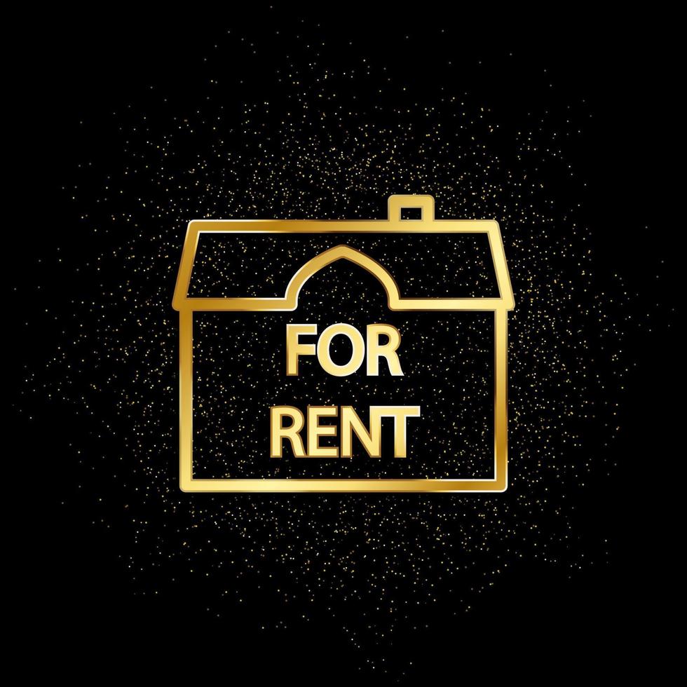 For rent, home, house gold icon. Vector illustration of golden particle background. Real estate concept vector illustration .