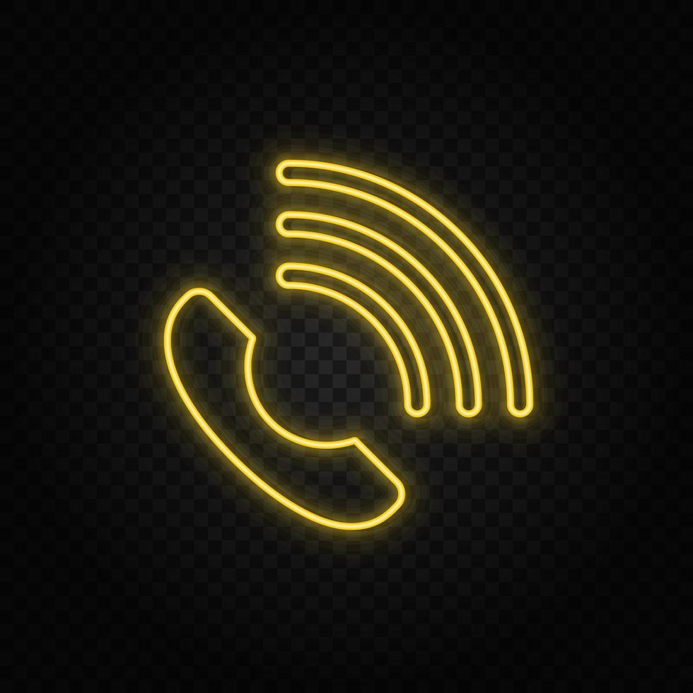 communication, helpline yellow neon icon .Transparent background. Yellow neon vector icon on dark background
