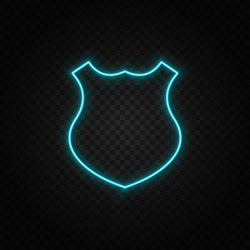 Shield shape. Blue and yellow neon vector icon. Transparent background.