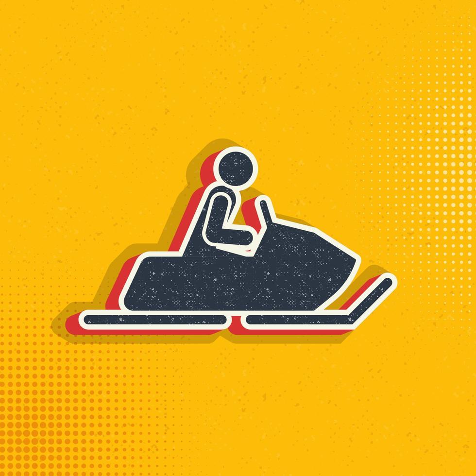 Snow motorbike pop art, retro icon. Vector illustration of pop art style on retro background