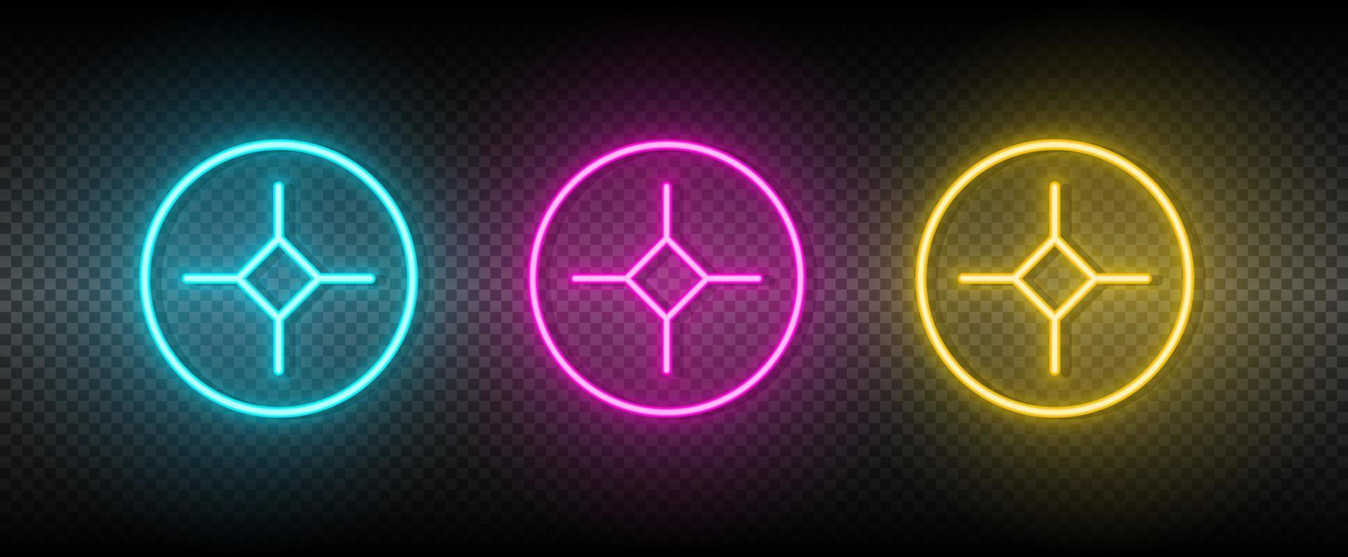 cruz, tornillo, destornillador vector icono amarillo, rosa, azul neón colocar. herramientas vector icono en oscuro transparencia antecedentes