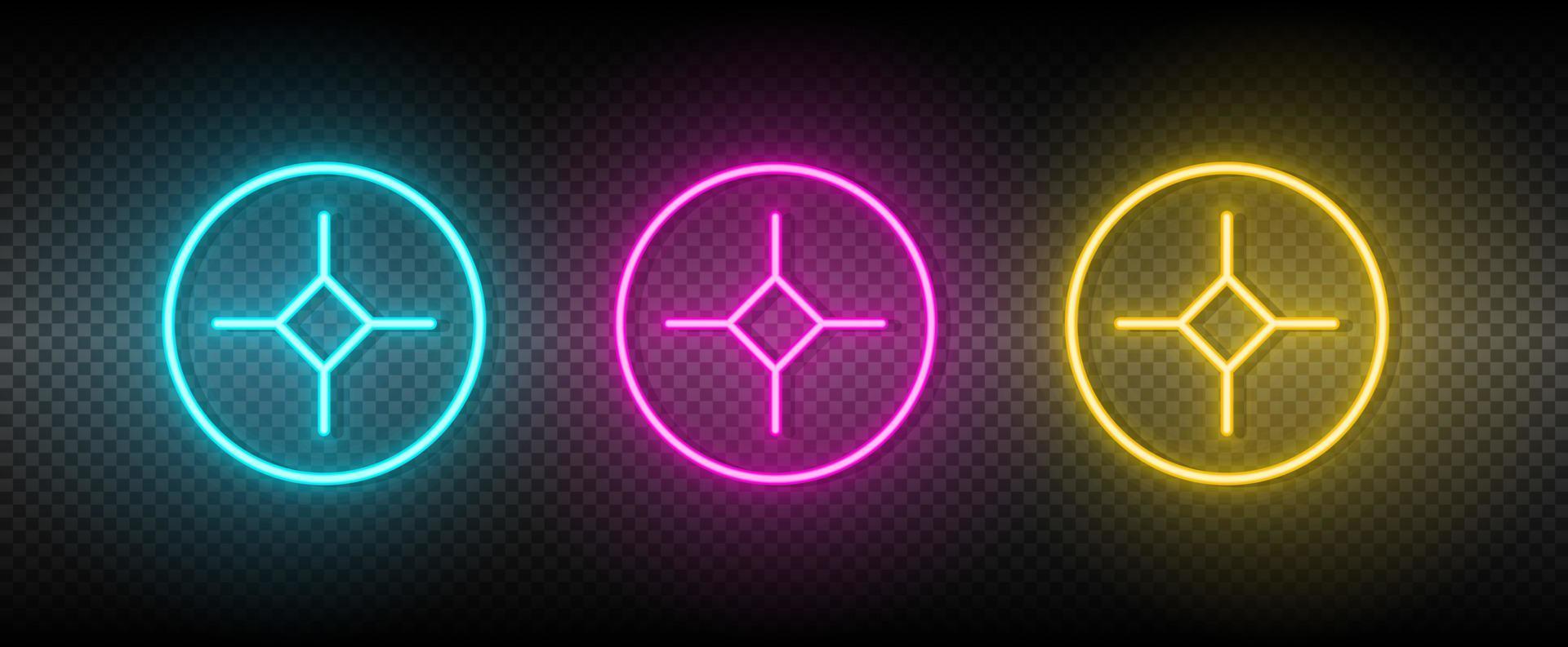 cross, screw, screwdriver vector icon yellow, pink, blue neon set. Tools vector icon on dark transparency background
