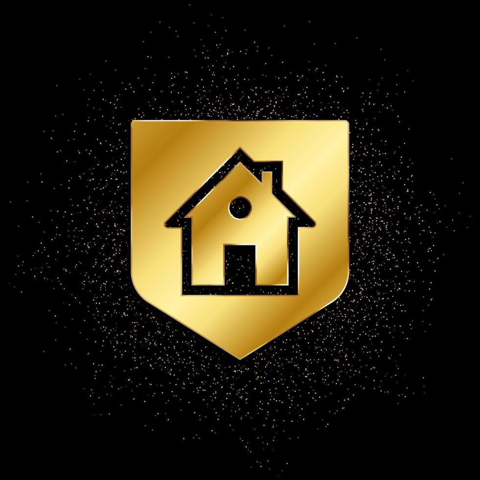 hogar, seguro, propiedad, proteger oro, icono. vector ilustración de dorado partícula antecedentes . vector oro antecedentes