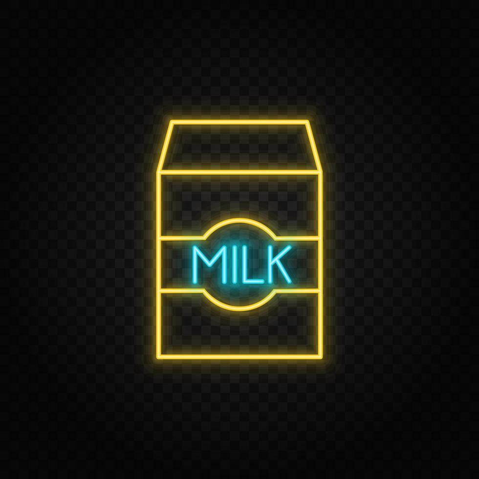 milk neon icon. Blue and yellow neon vector icon. Transparent background