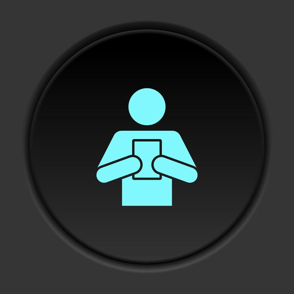 Round button icon Man book read. Button banner round badge interface for application illustration on dark background vector