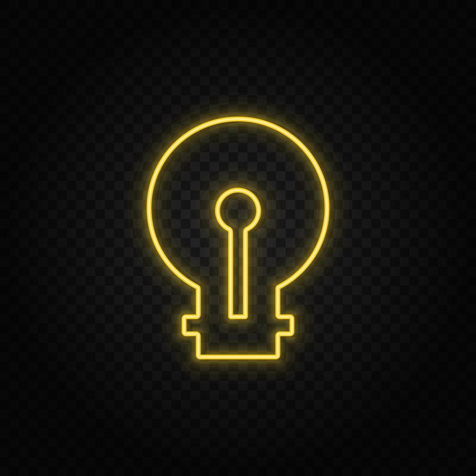 light, bulb yellow neon icon .Transparent background. Yellow neon vector icon on dark background