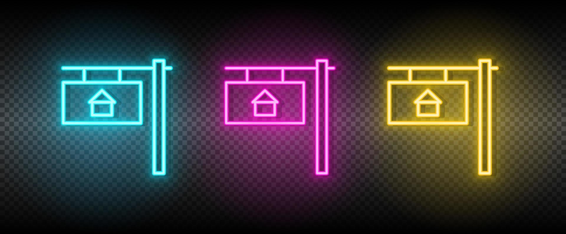 Real estate vector house, property, home. Illustration neon blue, yellow, red icon set