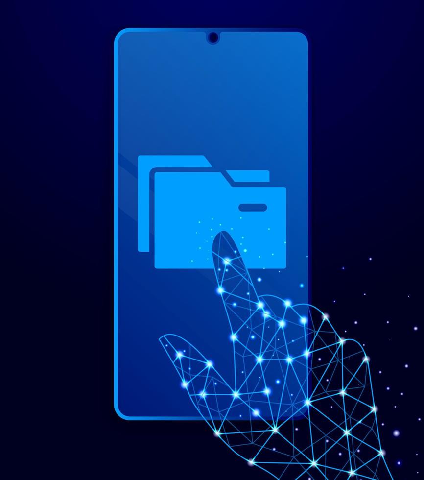 folders touch phone. Polygon style touch phone vector illustration