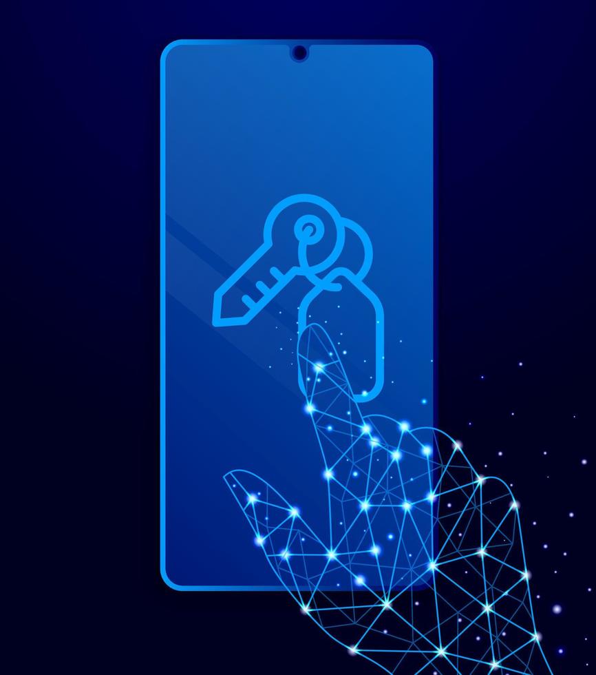 home, key vector icon. Polygon style touch phone vector illustration