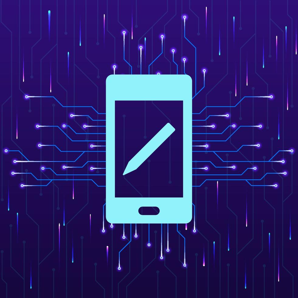 Phone, edit, pencil new technology vector icon. New mobile technology concept vector illustration. Phone, edit, pencil new technology vector icon on white background