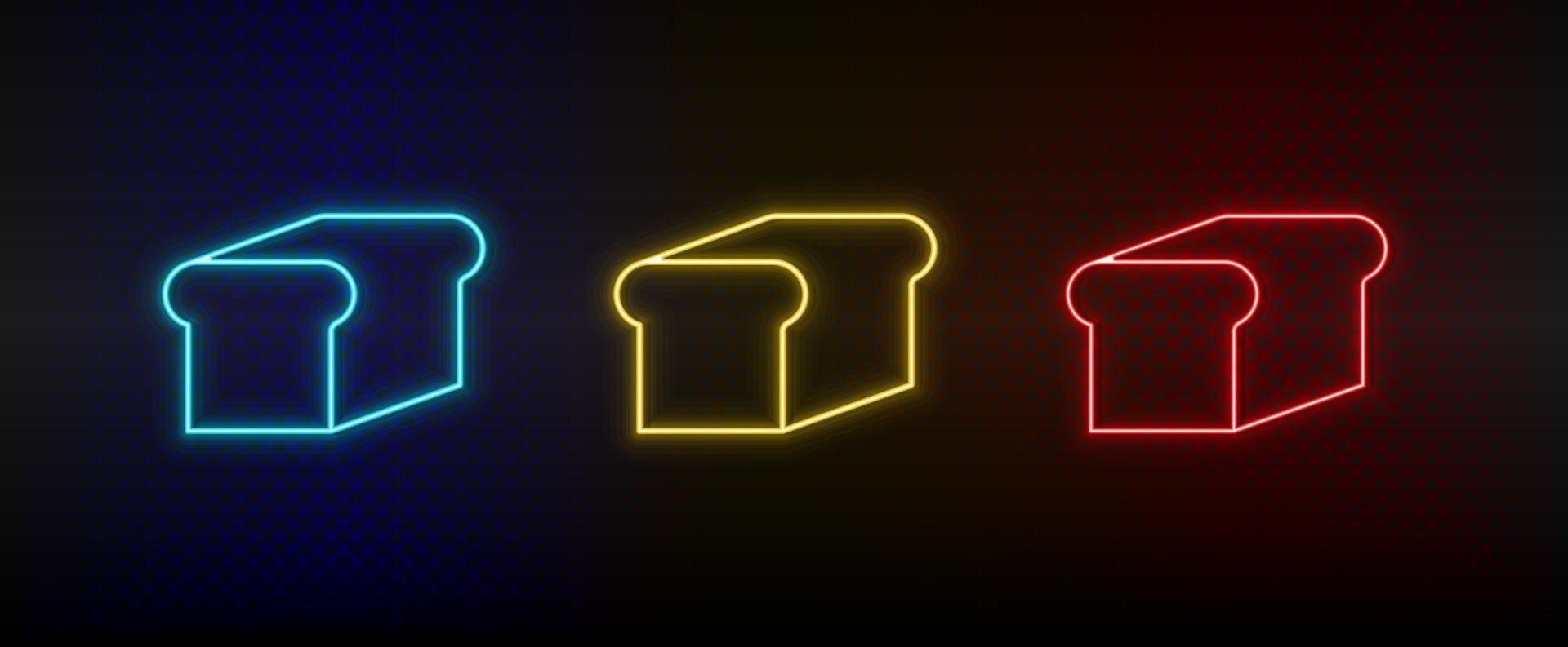 Neon icon set bakery item. Set of red, blue, yellow neon vector icon on dark background