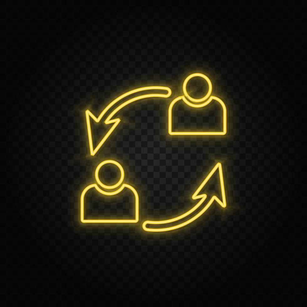 users, avatars, refresh yellow neon icon .Transparent background. Yellow neon vector icon on dark background