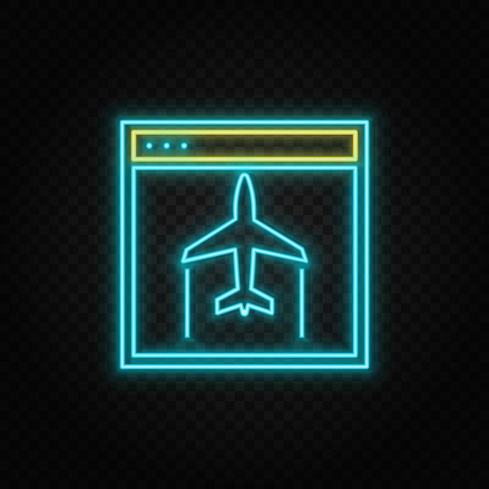 site, aircraft neon vector icon. Blue and yellow neon vector icon. Vector transparent background