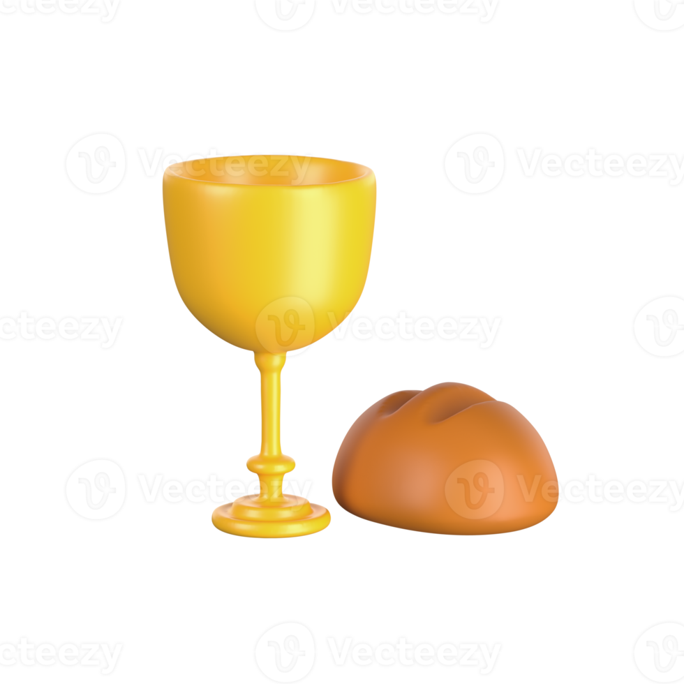3d icon eucharist bread and vine. Sacrament of Holy Communion Religion Christian spirituality. Isolated transparent png background