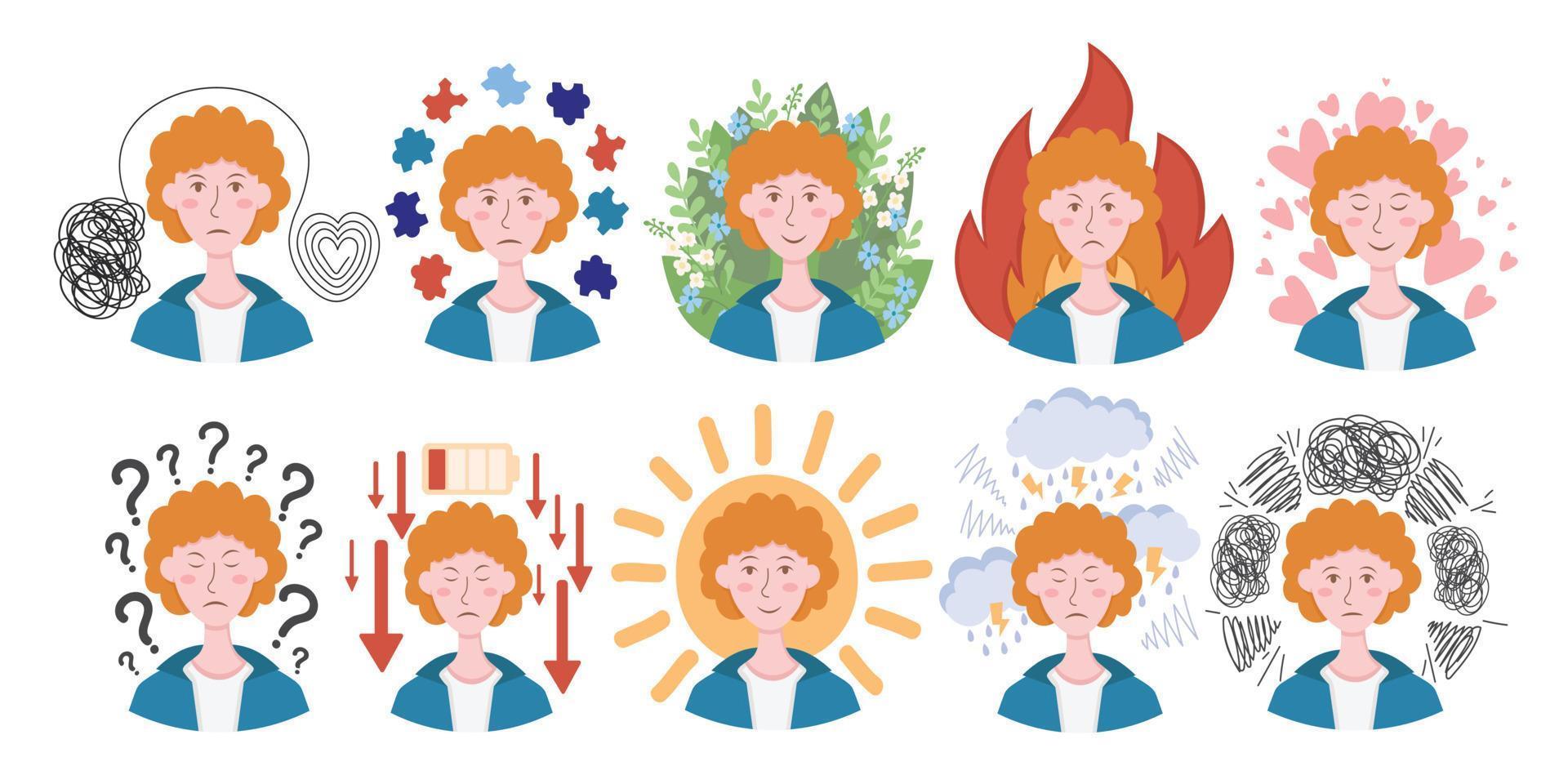 Doodle Flat Clipart. Illustration about mental health. All Objects Are Repainted. vector