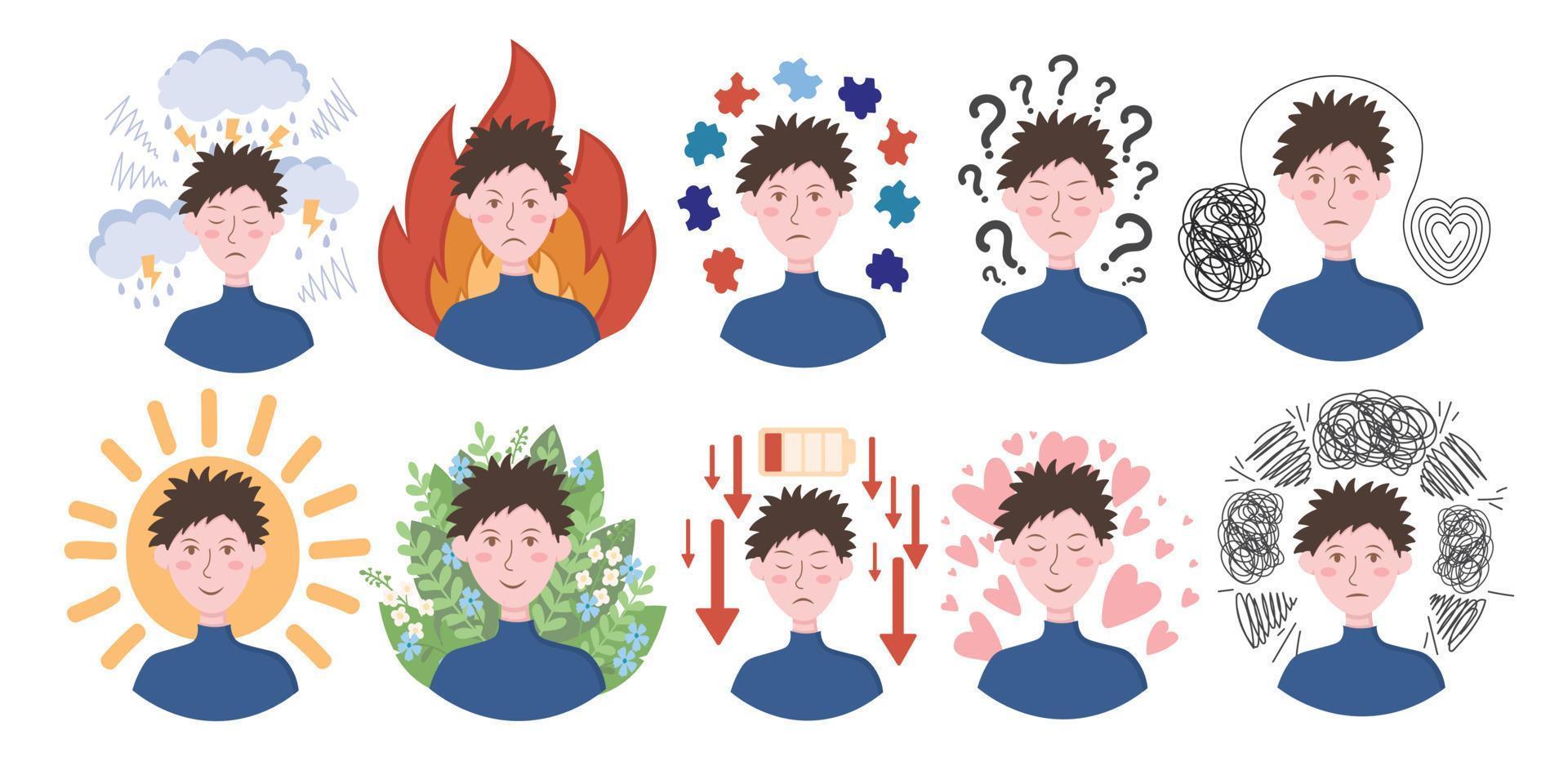 garabatear plano clipart. ilustración acerca de mental salud. todas objetos son repintado vector