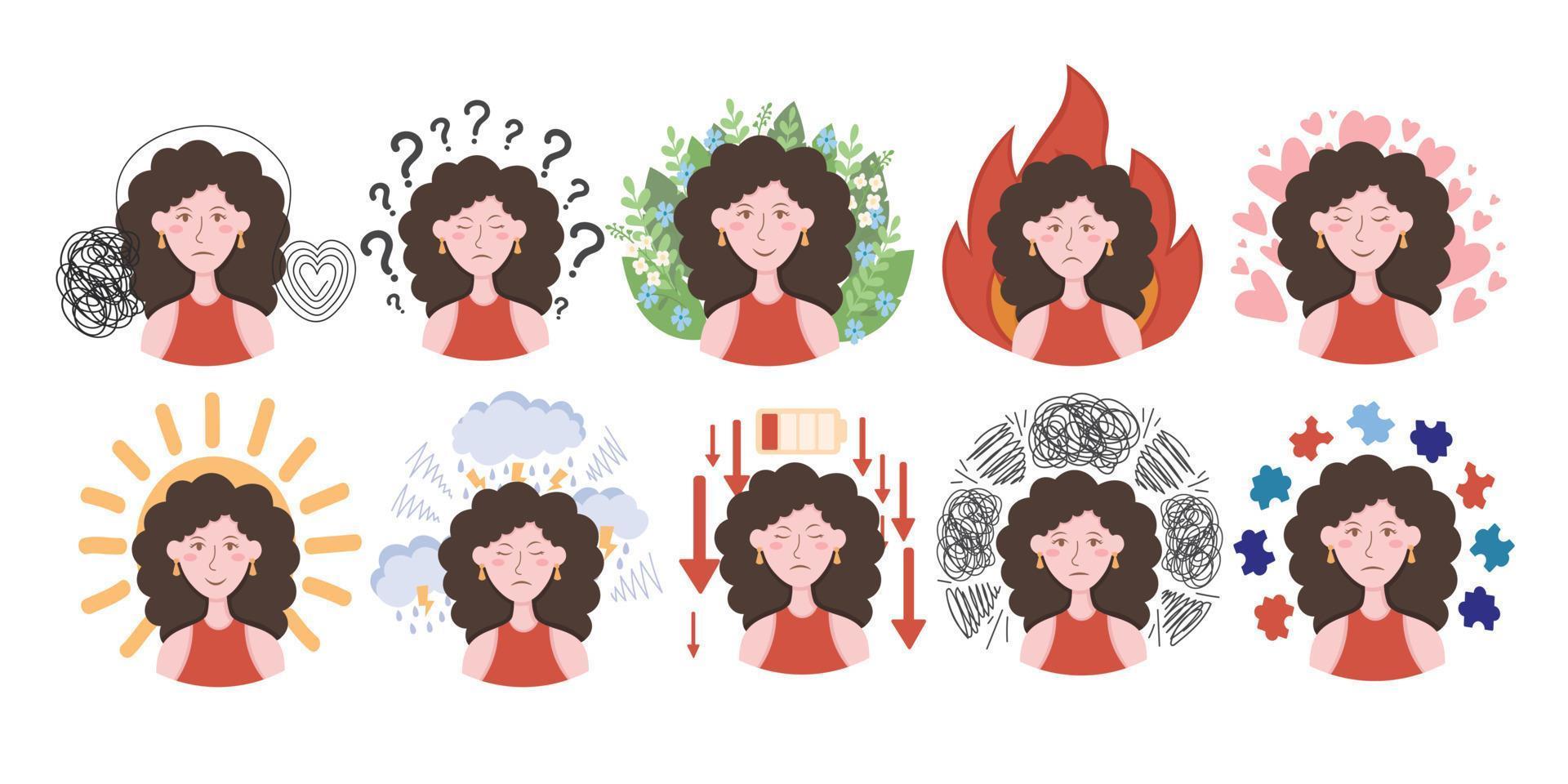 Doodle Flat Clipart. Illustration about mental health. All Objects Are Repainted. vector