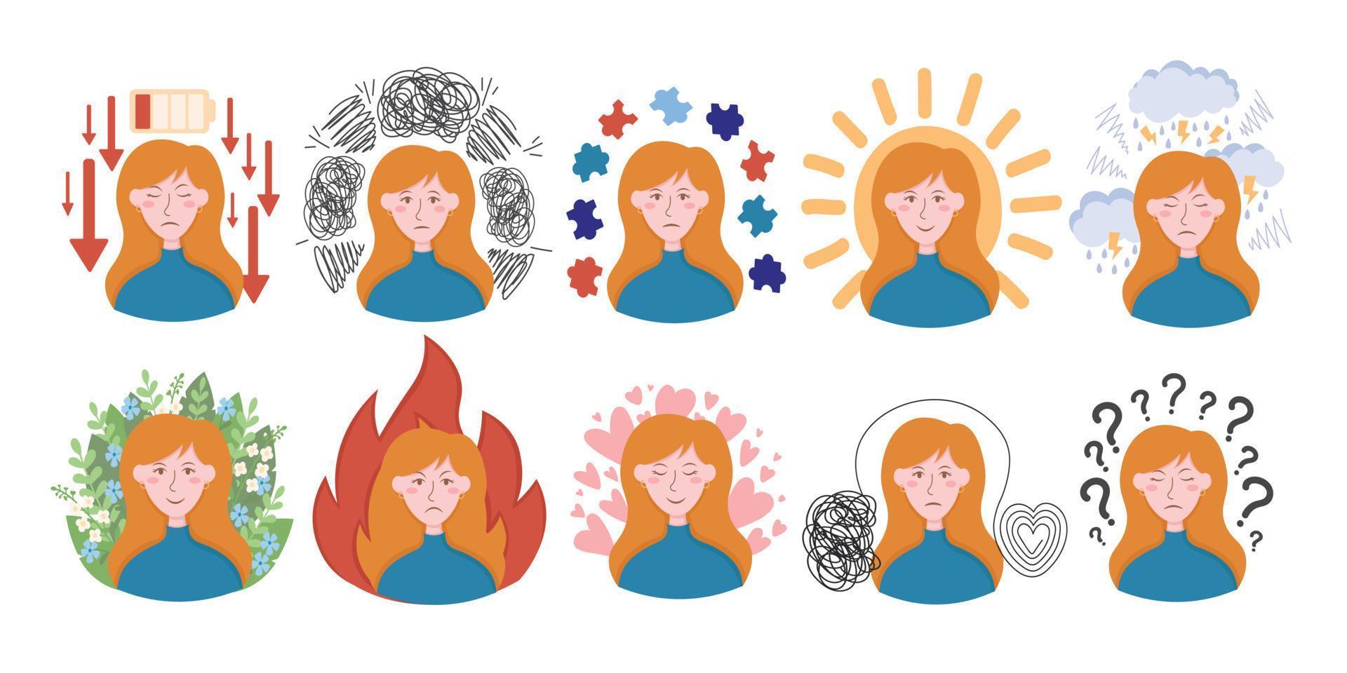 garabatear plano clipart. ilustración acerca de mental salud. todas objetos son repintado vector