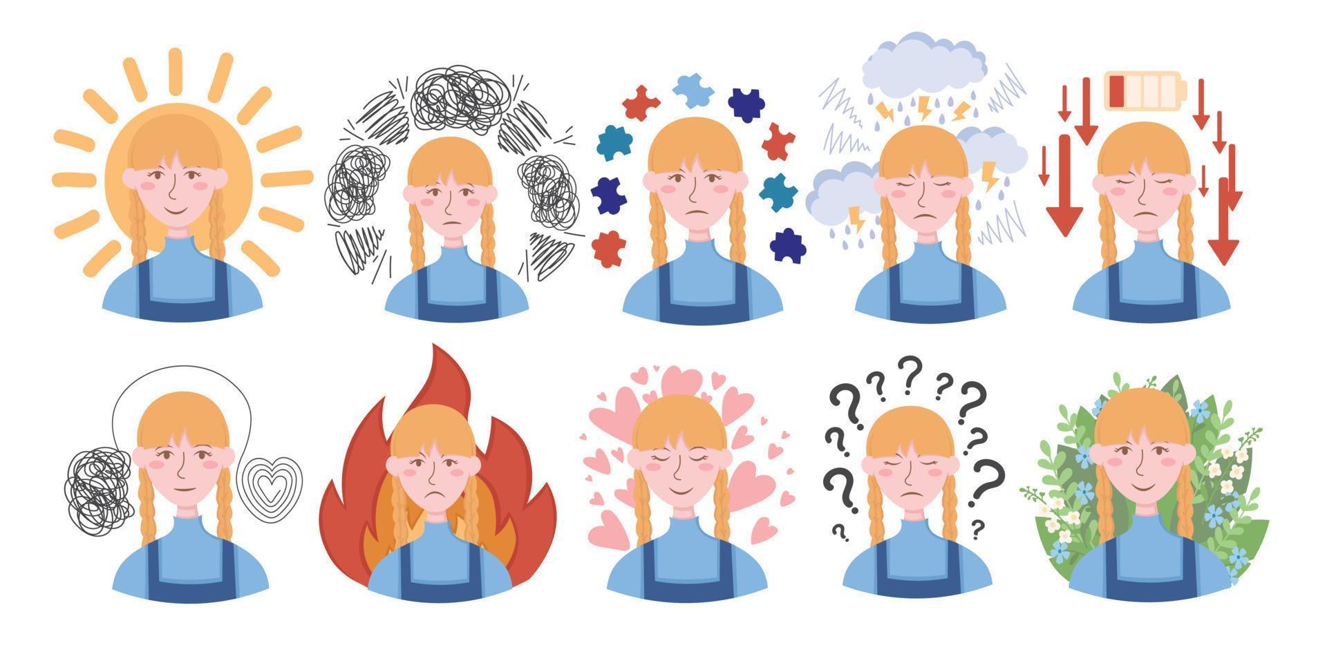 Doodle Flat Clipart. Illustration about mental health. All Objects Are Repainted. vector