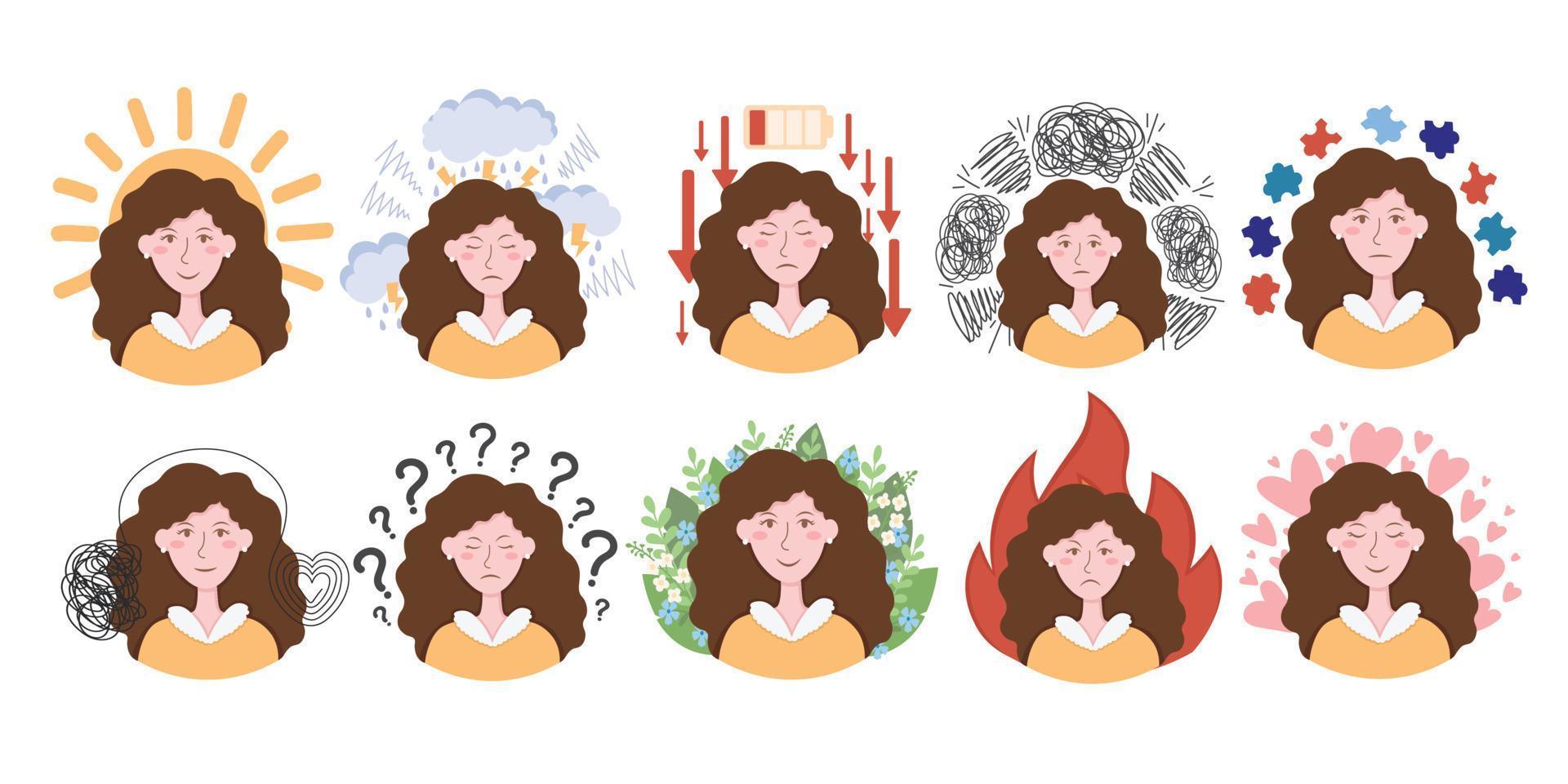 Doodle Flat Clipart. Illustration about mental health. All Objects Are Repainted. vector