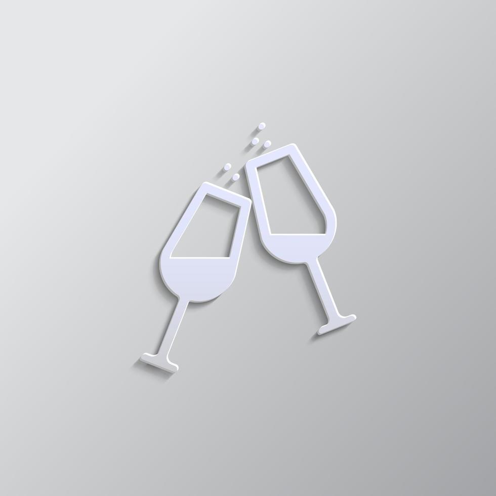 A simple icon of two glasses of champagne. Vector icon. Paper style vector icon on white background