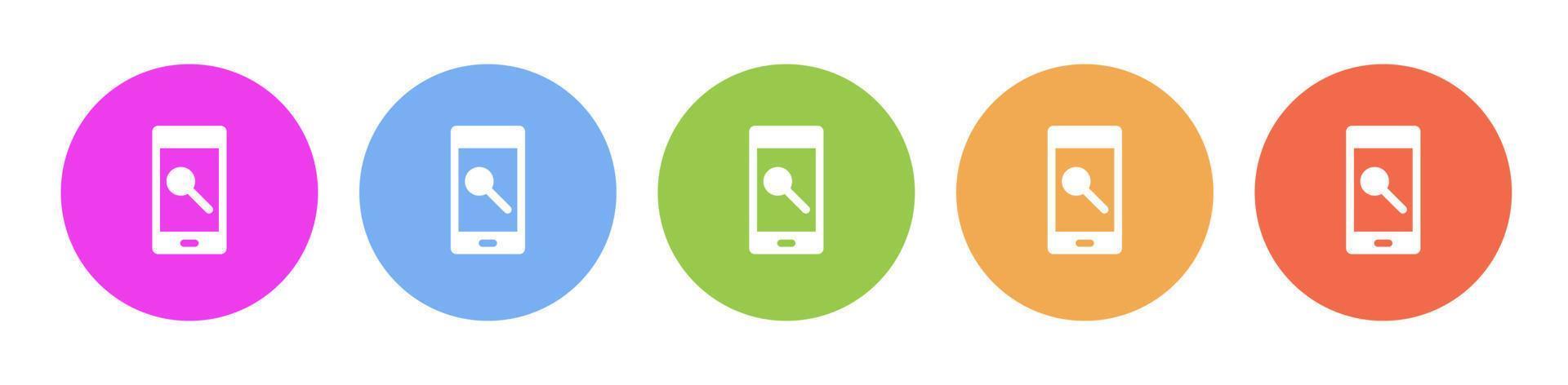 Multi colored icon phone search. Button banner round badge interface for application illustration on white background vector