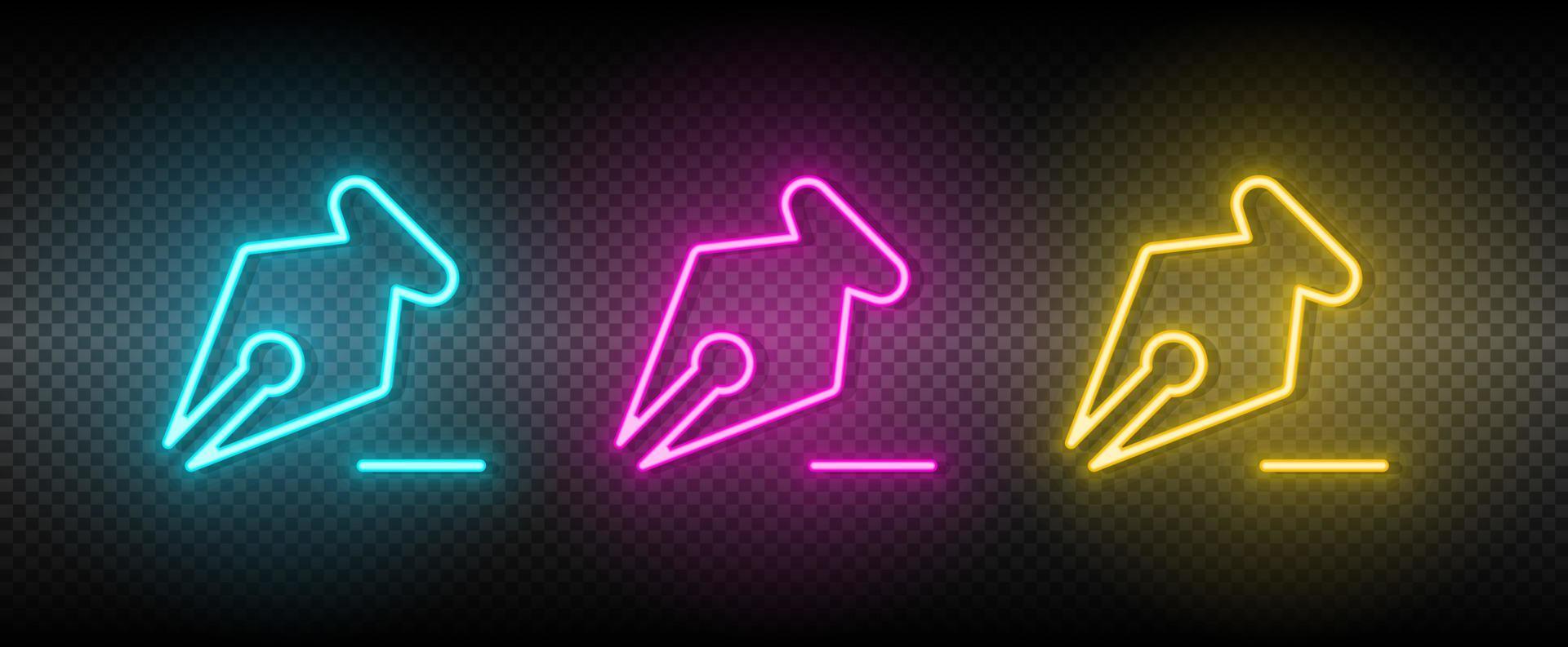 anchor, clear, pen vector icon yellow, pink, blue neon set. Tools vector icon on dark transparency background