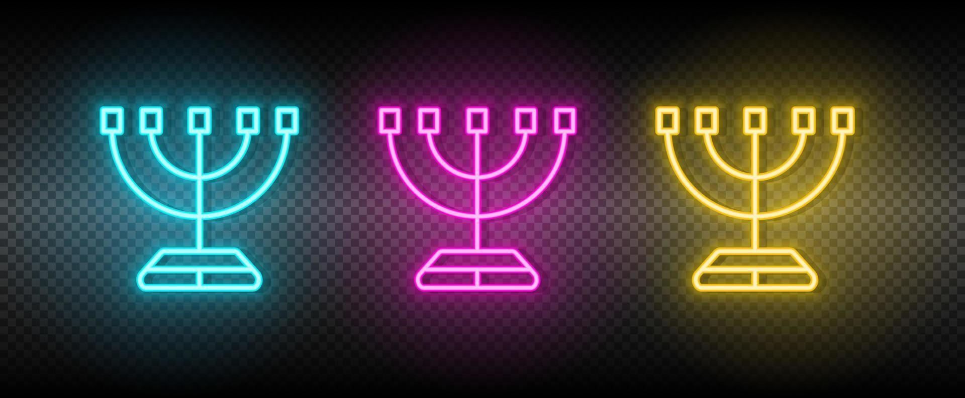 Menorah símbolo neón vector icono