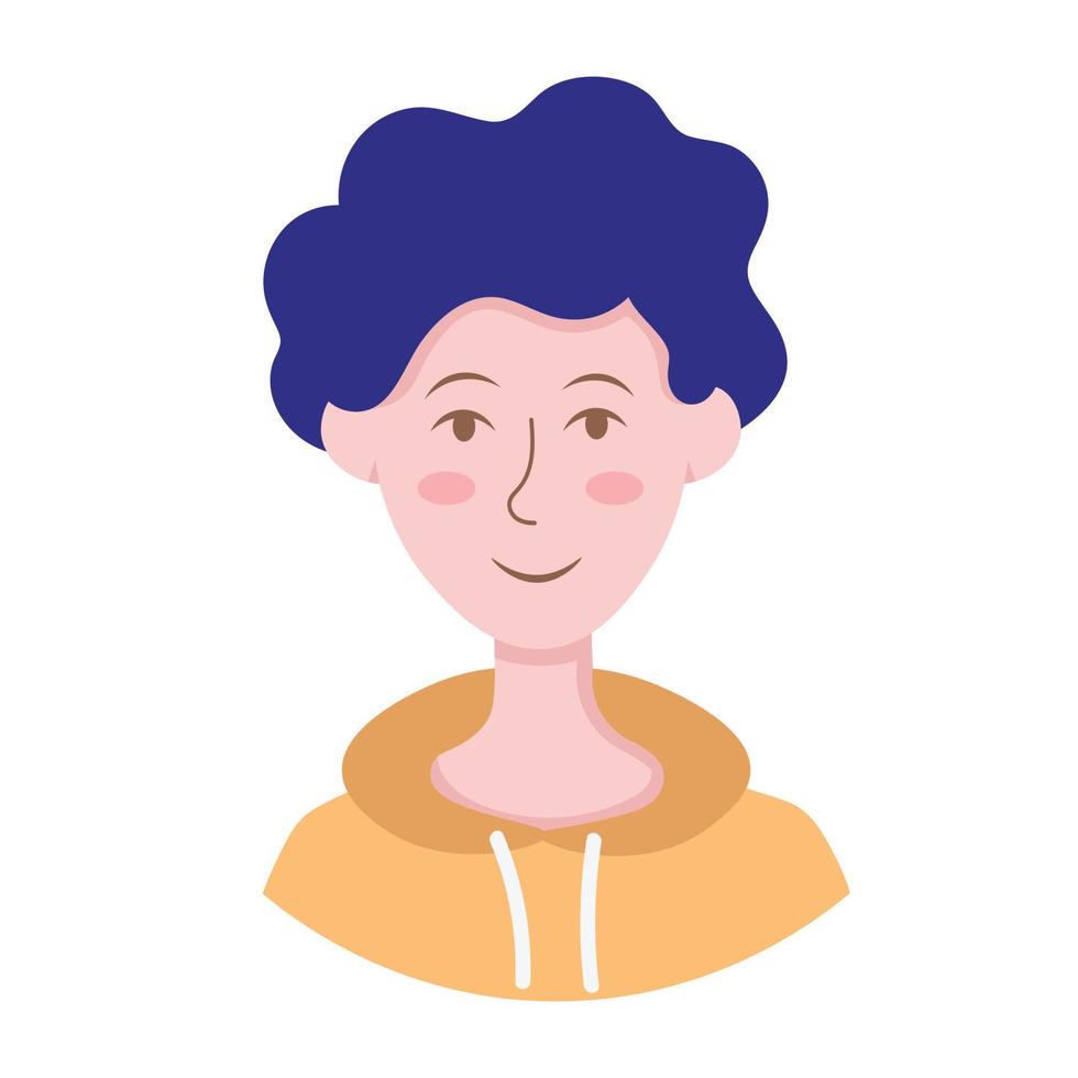 Doodle Flat Clipart. Simple portrait, avatar of a young man. All Objects Are Repainted. vector