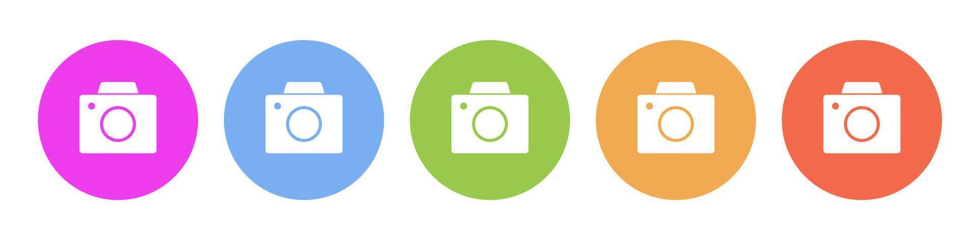 Multi colored flat icons on round backgrounds. Old digital camera multicolor circle vector icon on white background
