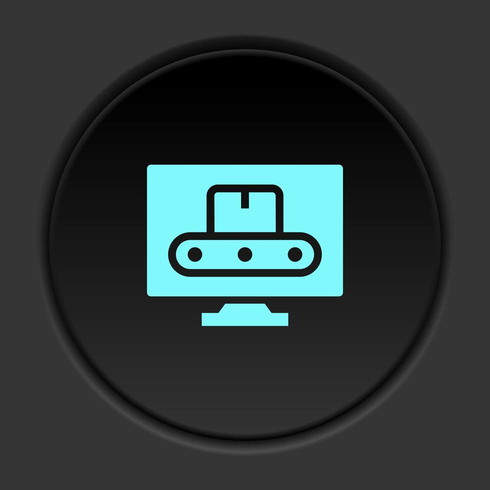 Dark button icon Mass production computer. Button banner round badge interface for application illustration on darken background vector