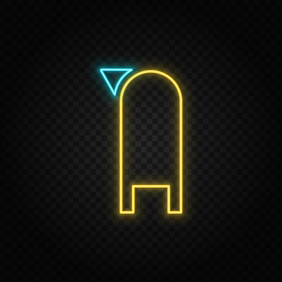 Mailbox. Blue and yellow neon vector icon. Transparent background.