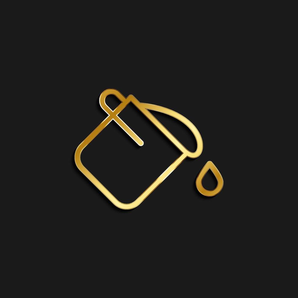 bucket, color, fill gold icon. Vector illustration of golden dark background .