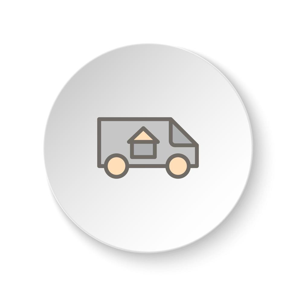 Round button for web icon, moving, relocation, van. Button banner round, badge interface for application illustration on white background vector